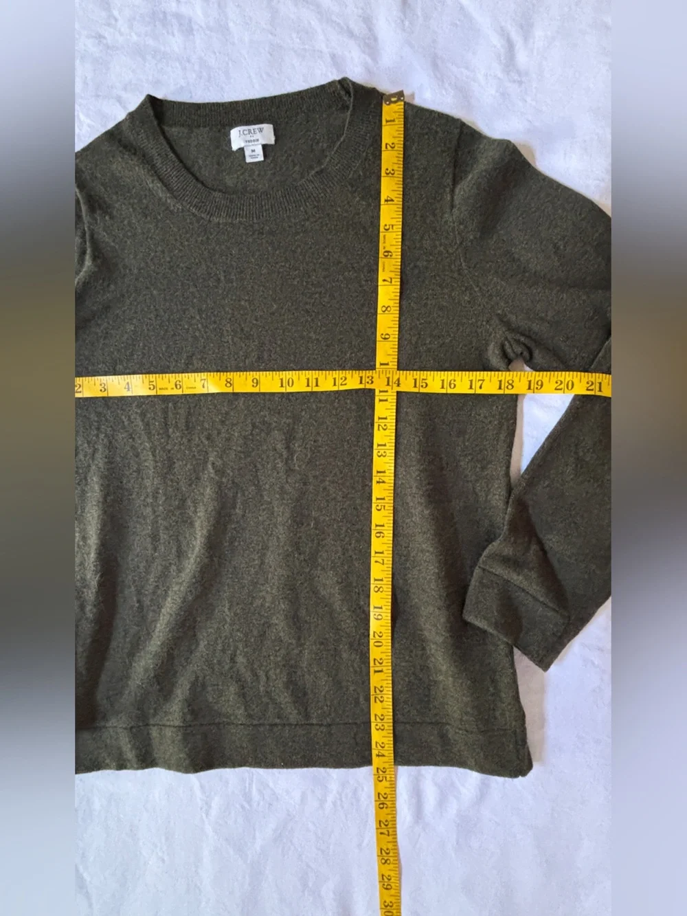 J.Crew Teddie Olive Green Wool Blend Sweater Women M Crew Neck Pullover